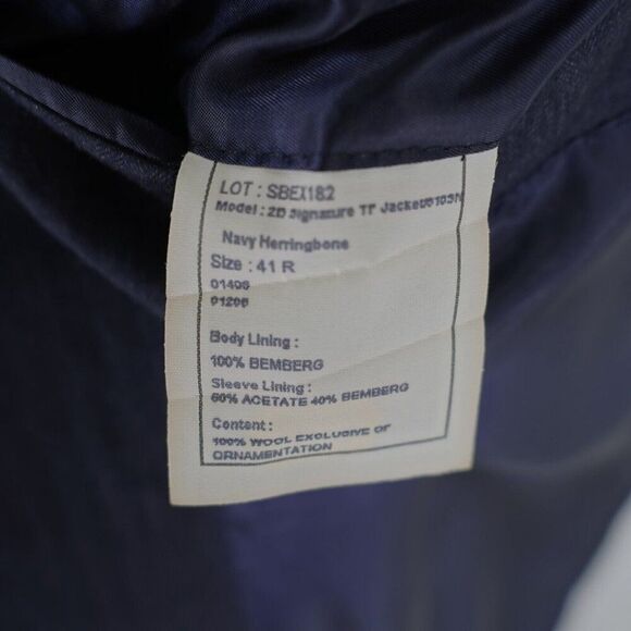Jos A Bank Tailored Fit Signature Wool Blue Herringbone 42R Blazer / Suit Jacket - Picture 9 of 12